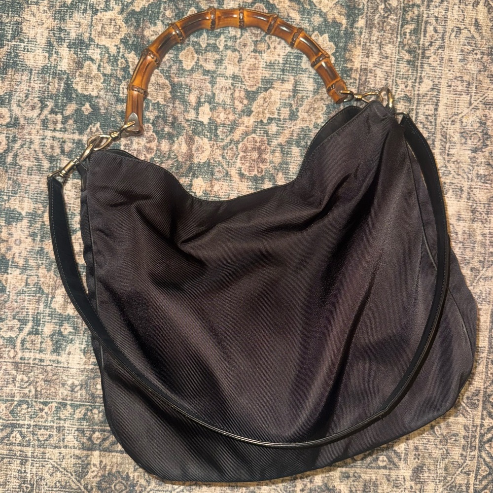 Gucci Black Diana Nylon/Leather Shoulder Bag/crossbody with Bamboo handle
